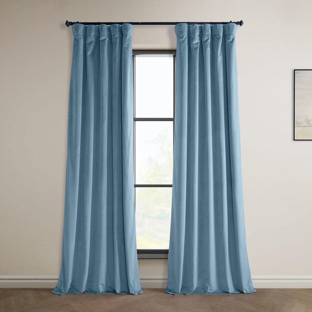 Velvet Curtain Panel, Light Blue 50 x 108